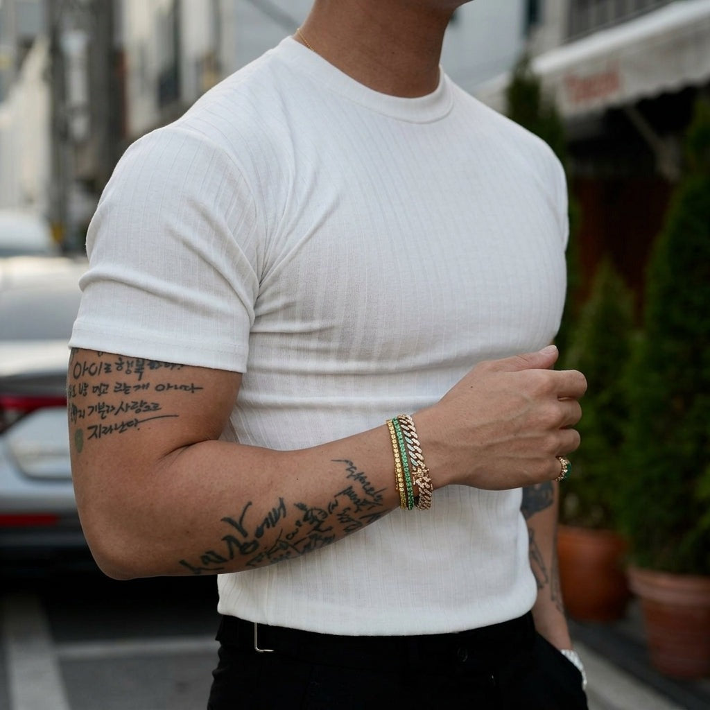 Fitted Ribbed T Shirt - White