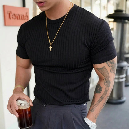 Fitted Ribbed T Shirt - Black