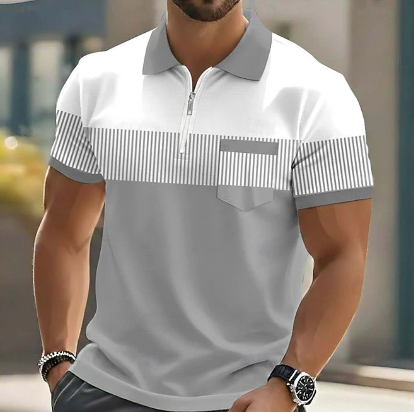 Men's Slim Quarter-Zip Polo Shirt - Grey