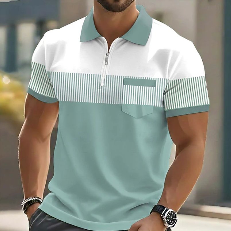 Men's Slim Quarter-Zip Polo Shirt - Green