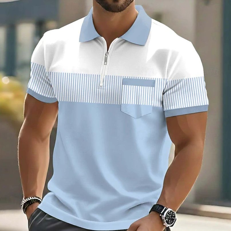Men's Slim Quarter-Zip Polo Shirt - Blue