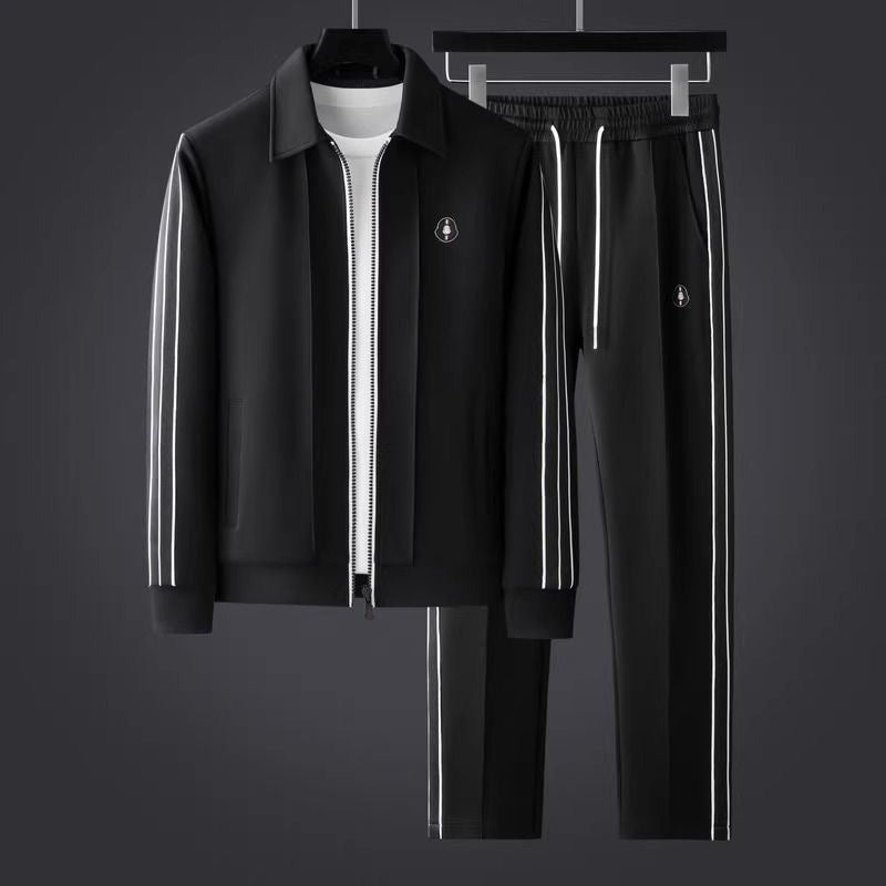 Athletic Tracksuit Two Piece Set - Black