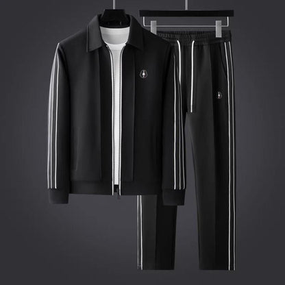 Athletic Tracksuit Two Piece Set - Black