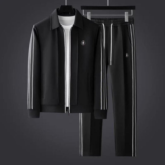Athletic Tracksuit Two Piece Set - Black