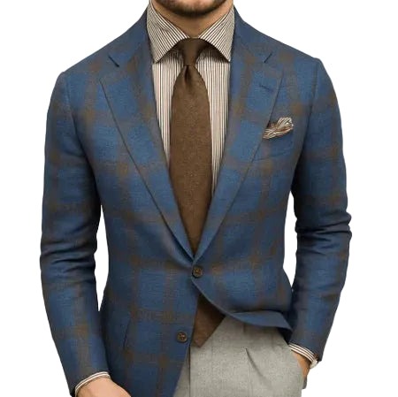 Plaid Blazer Sport Coat - Blue