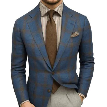Plaid Blazer Sport Coat - Blue