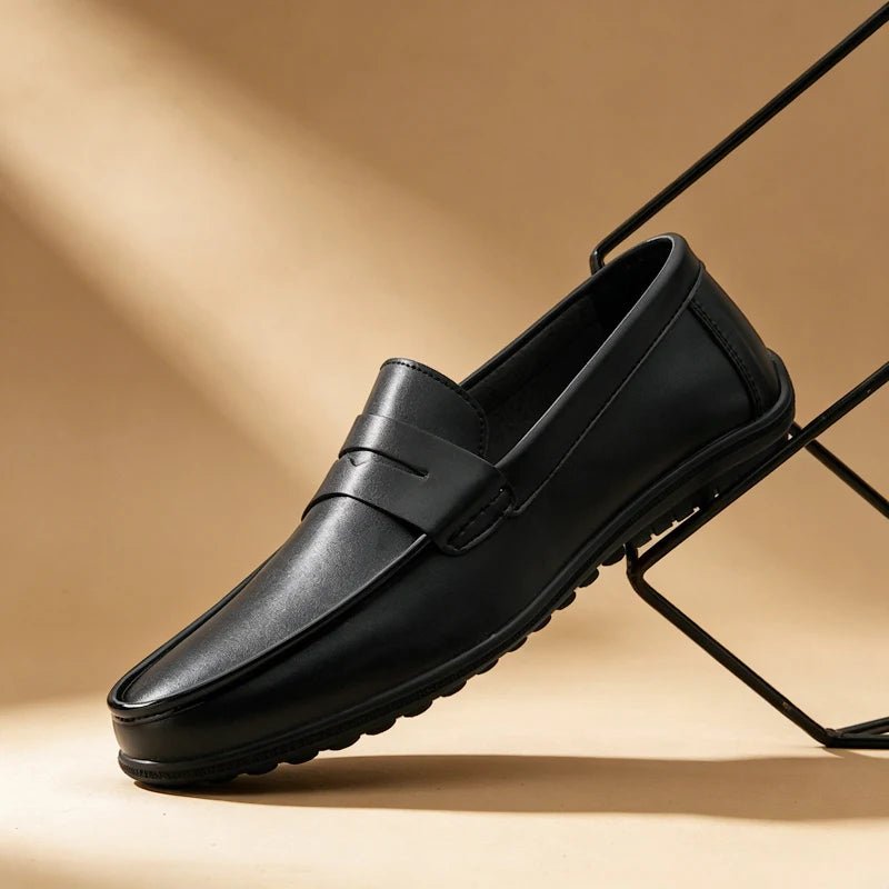 Men's Genuine Leather Penny Loafers - Black