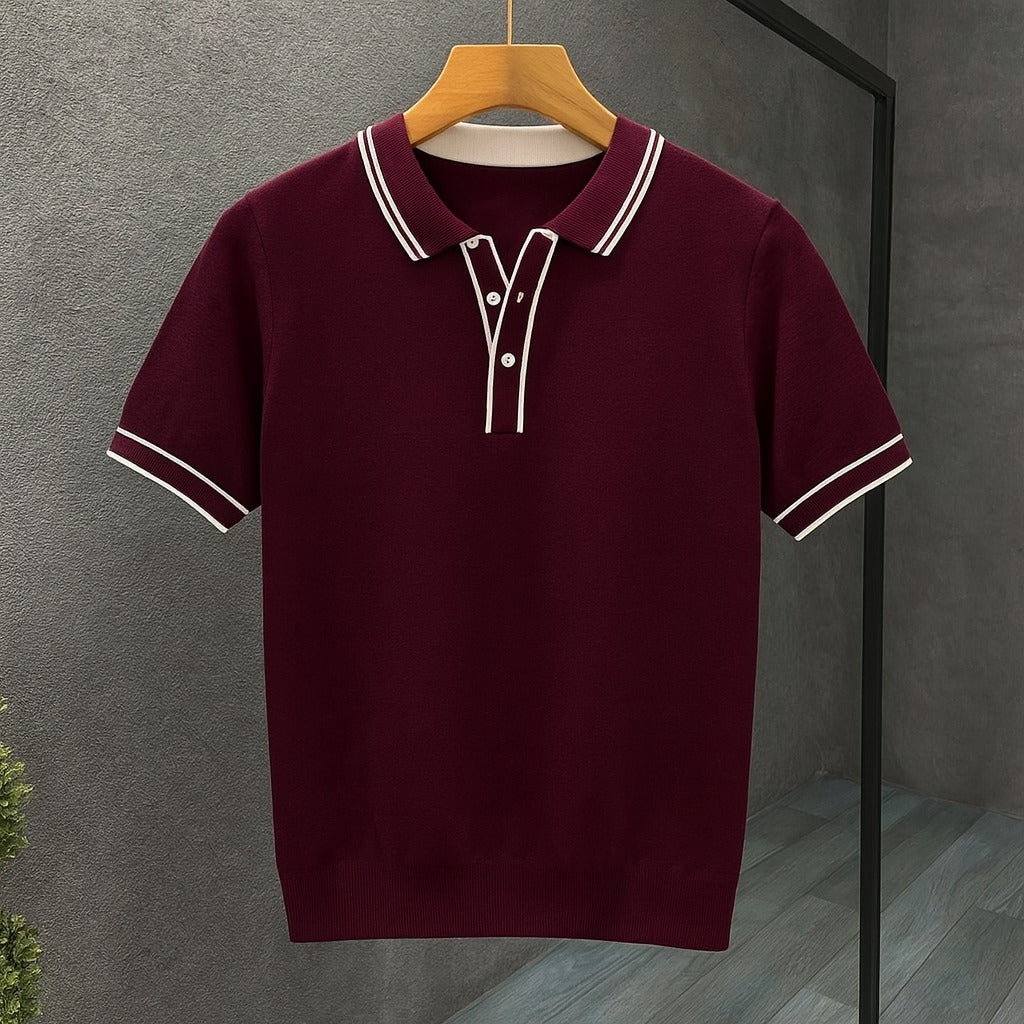 Knit Polo Shirt - Wine Red
