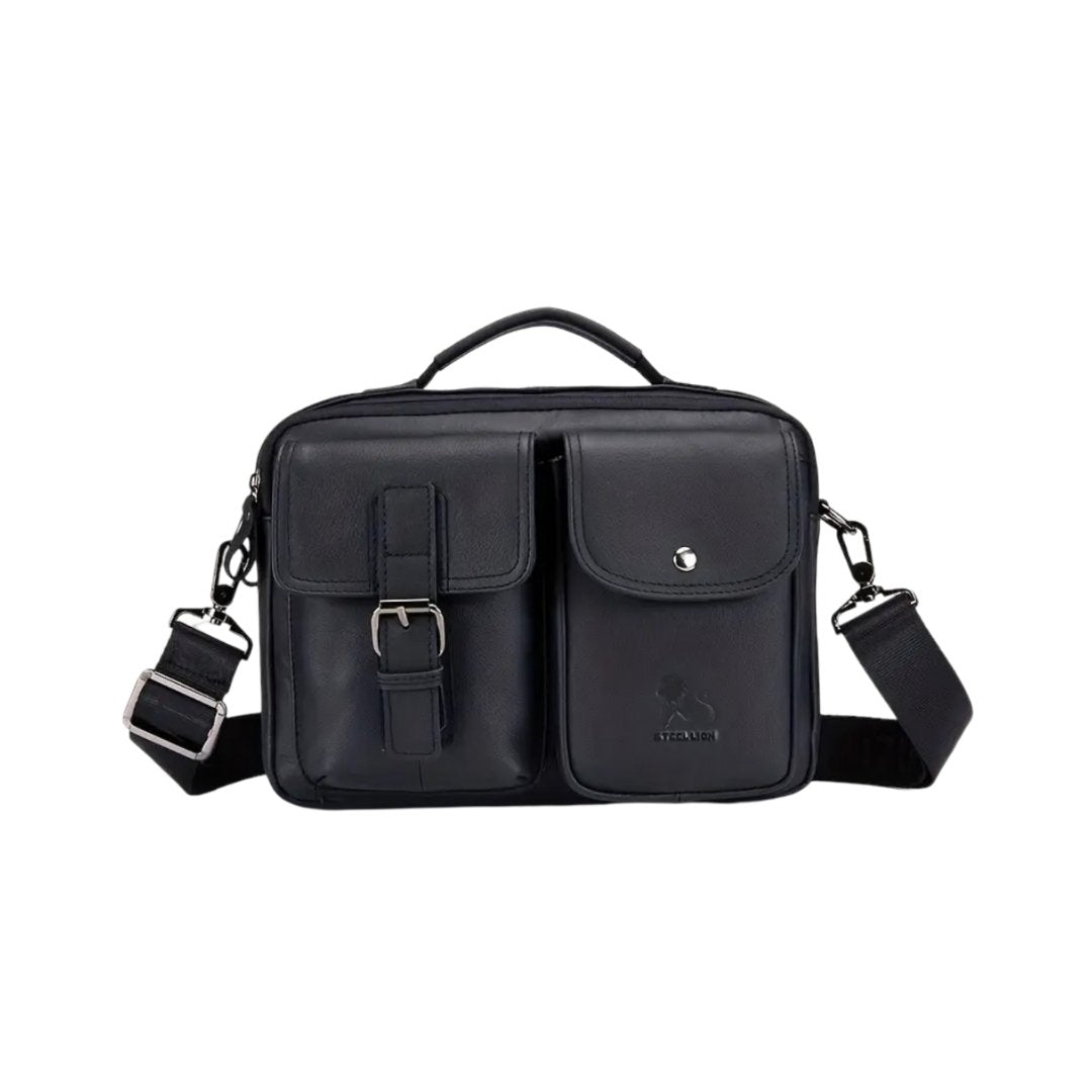 Men's Leather Messenger Bag - Black