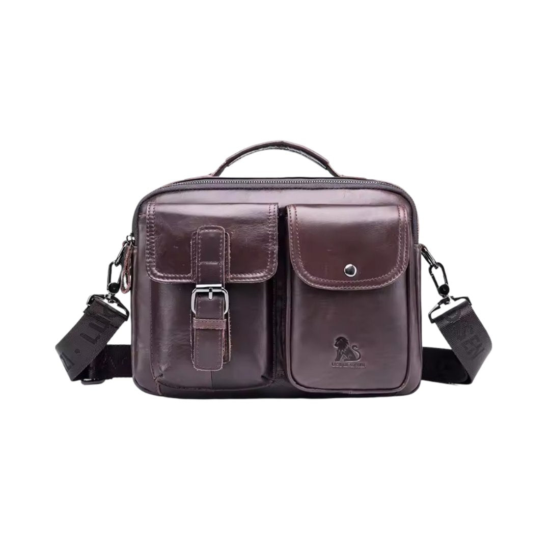 Men's Leather Messenger Bag - Coffee