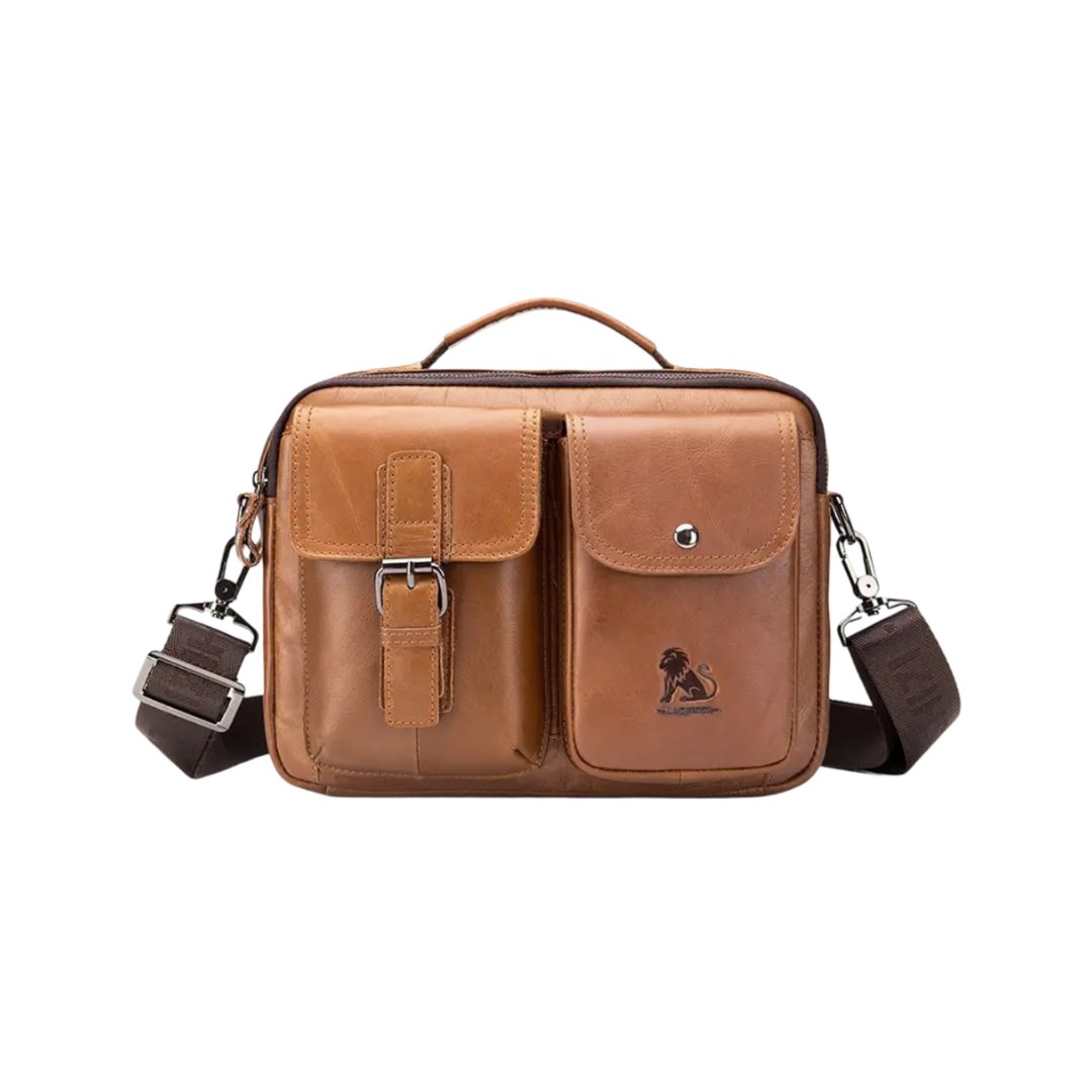 Men's Leather Messenger Bag - Light Brown