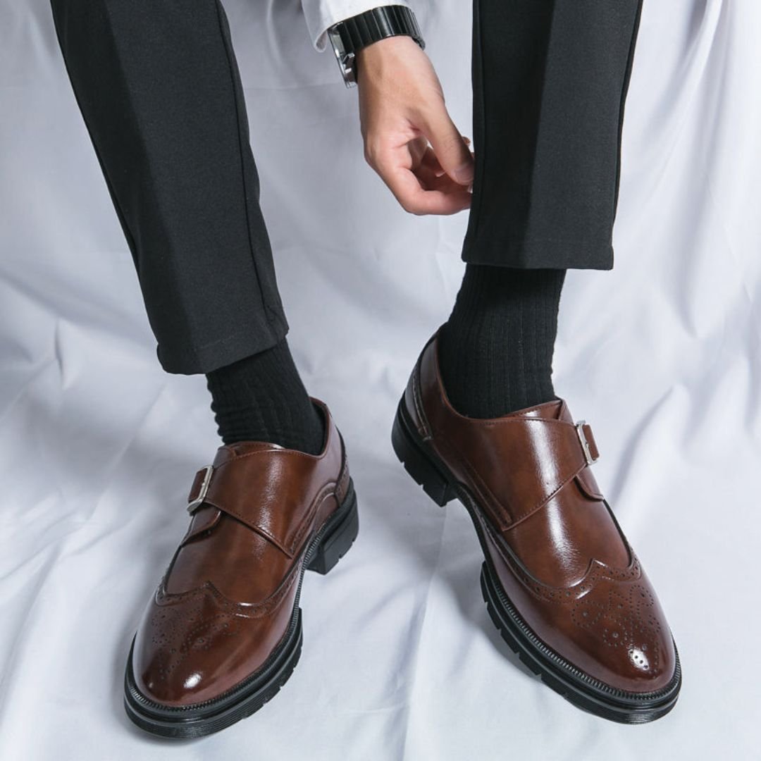 Men's Leather Monk Strap Brogue Shoes