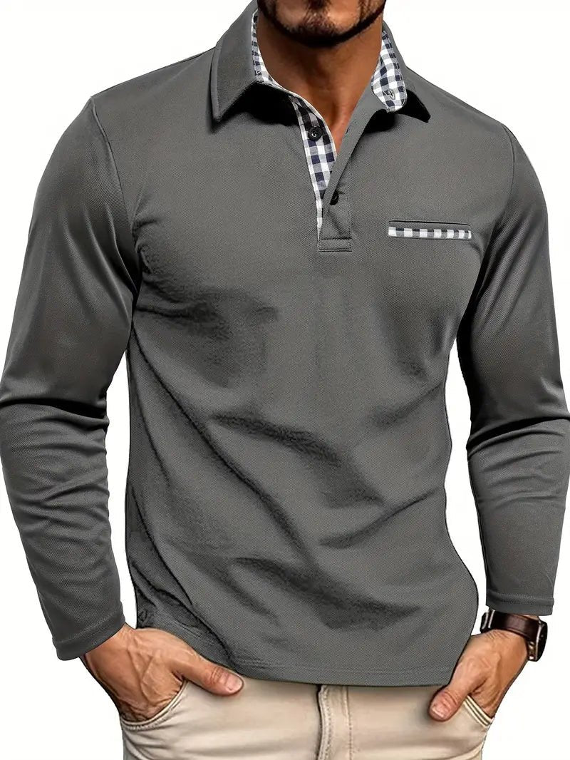 Men's Long Sleeve Polo Shirt - Gray