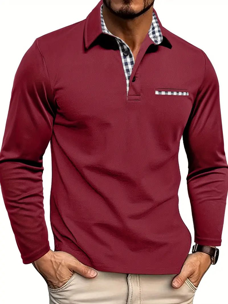 Men's Long Sleeve Polo Shirt - Burgundy