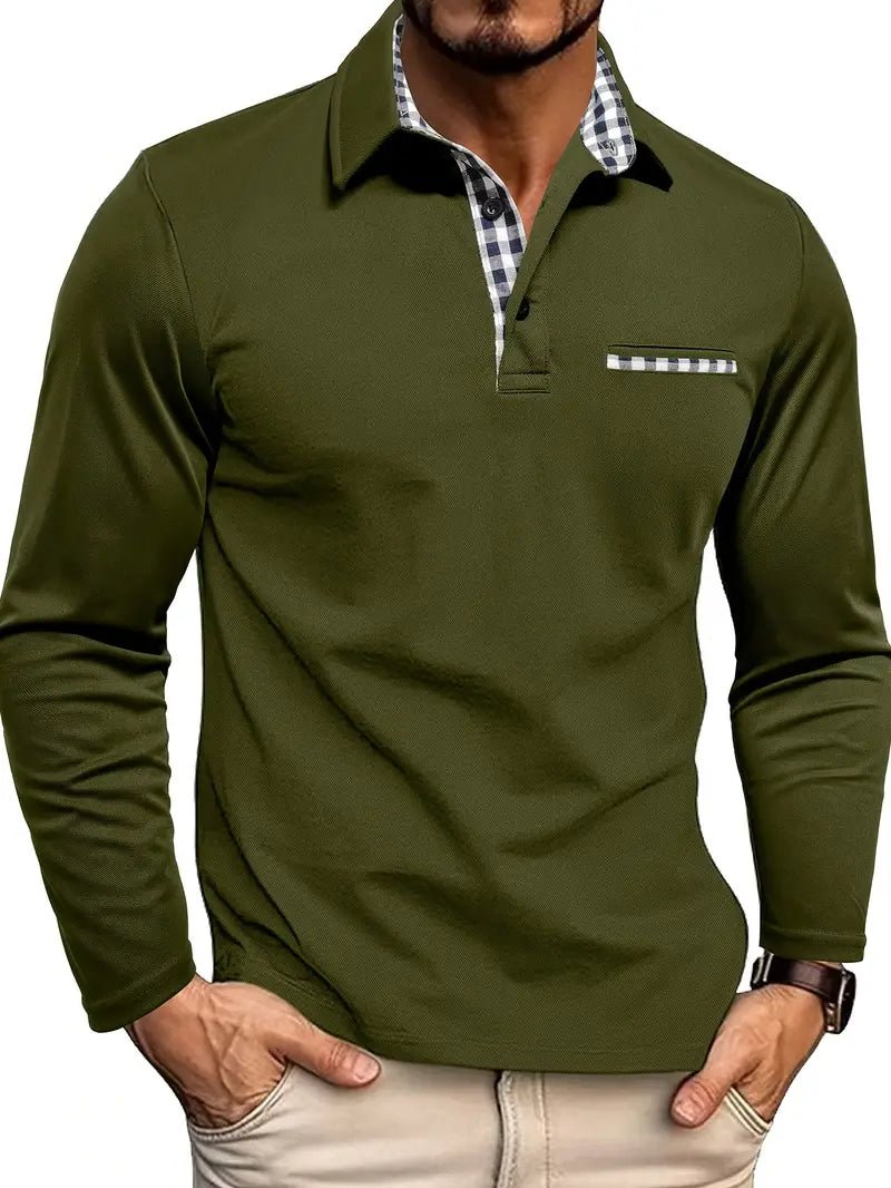 Men's Long Sleeve Polo Shirt - Army Green