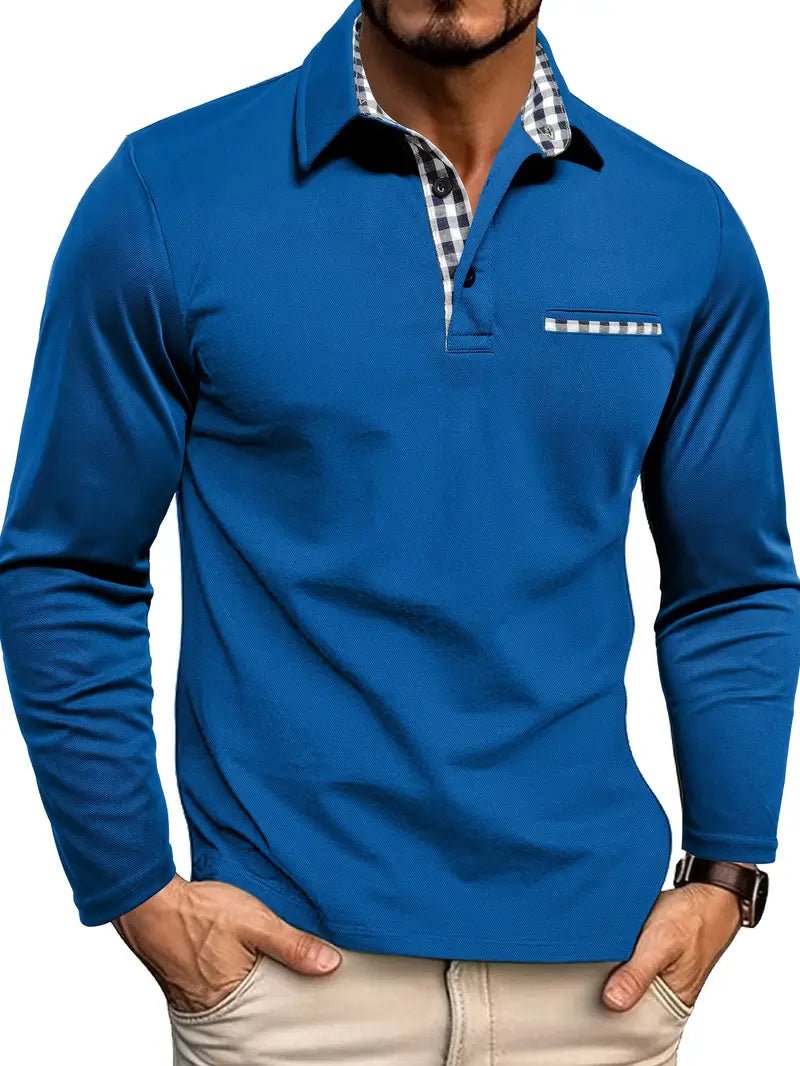 Men's Long Sleeve Polo Shirt - Blue