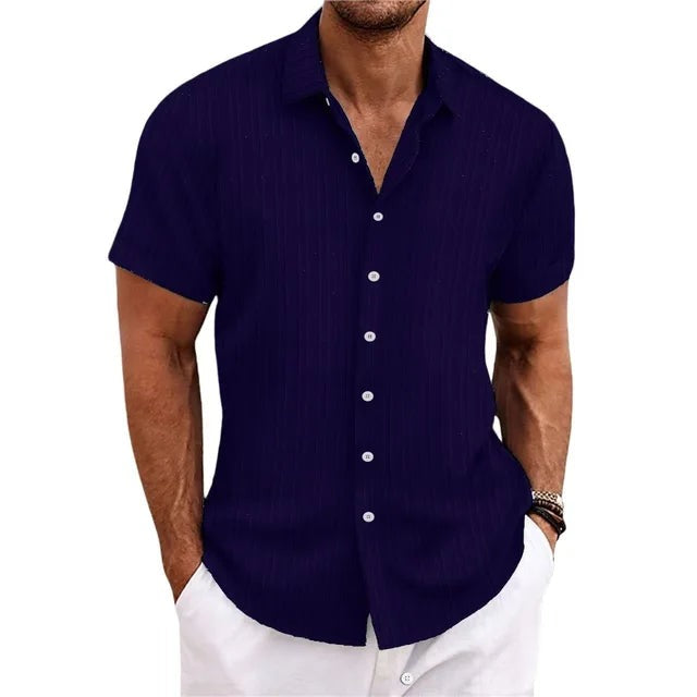 Short Sleeve Beach Shirt - Navy Blue