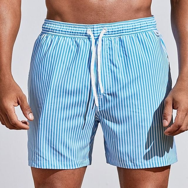 Men's Striped Swim Shorts - Light Blue