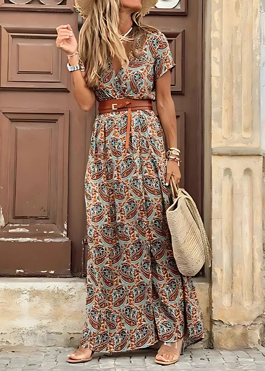 Piper™ | Long Bohemian Dress with Pleated Waist