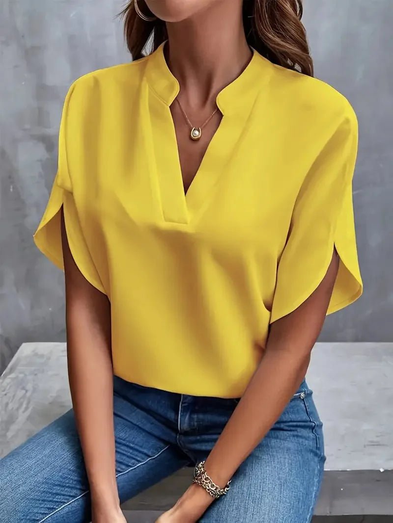 Women's Chiffon V-Neck Blouse - Yellow