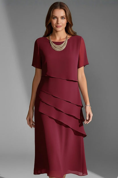 Formal Cocktail Midi Dress - Red