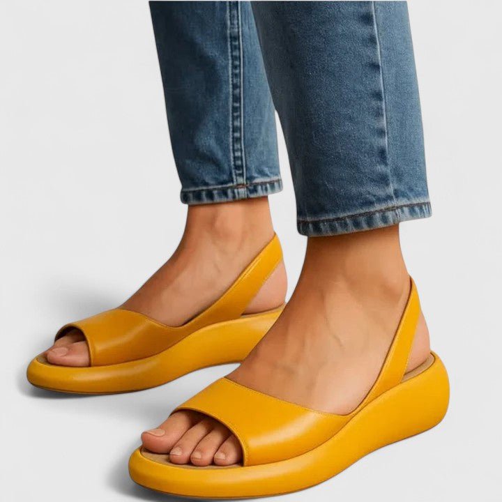 Women's Faux Leather Platform Sandals - Yellow