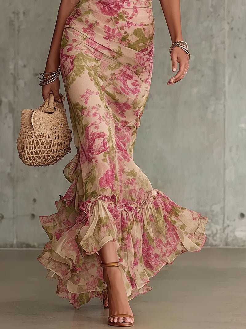 Women's Floral Chiffon Maxi Dress
