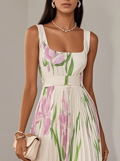Floral Pleated Maxi Dress