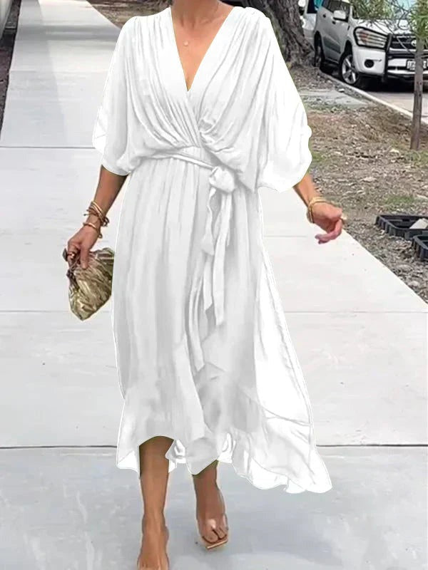 Boho Wrap Midi Dress - White