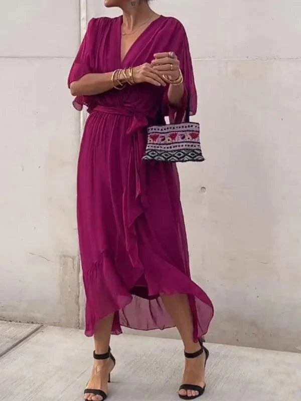 Boho Wrap Midi Dress - Dark Purple