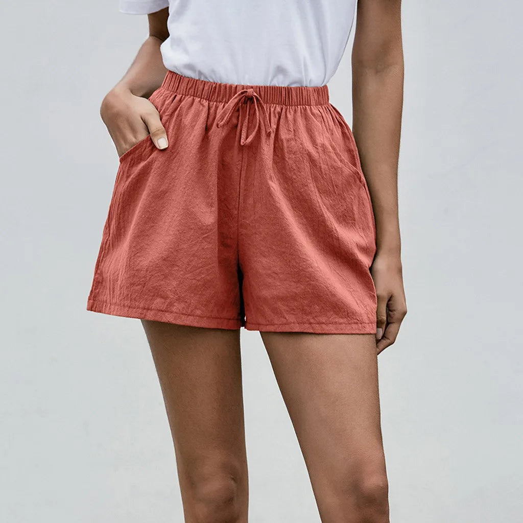 High Waisted Drawstring Shorts - Red