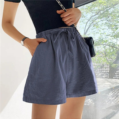 High Waisted Drawstring Shorts - Blue