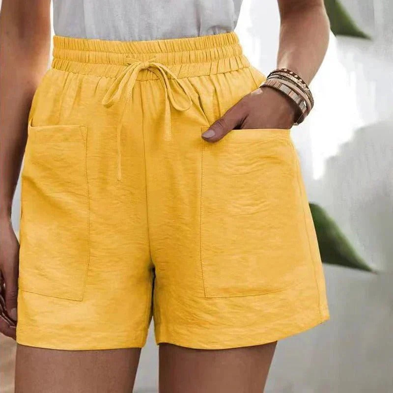 Casual High Waisted Shorts - Yellow