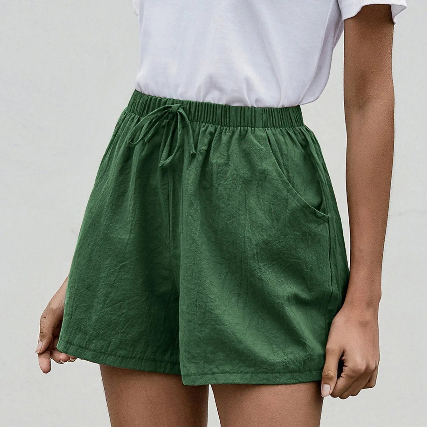 High Waisted Drawstring Shorts - Green