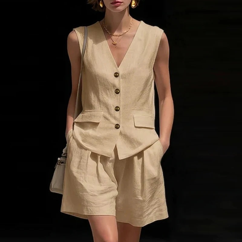 Vest Shorts Two Piece Set - Brown