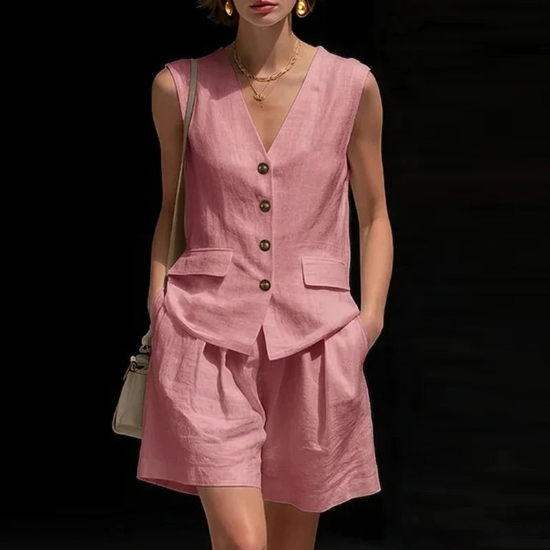 Vest Shorts Two Piece Set - Pink