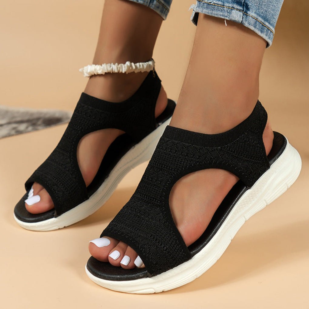 Women's Knit Wedge Sandals - Black