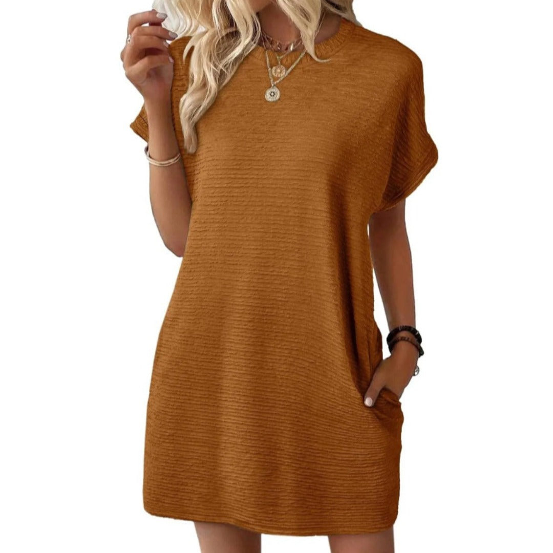 Short Sleeve T Shirt Dress - Dark Brown