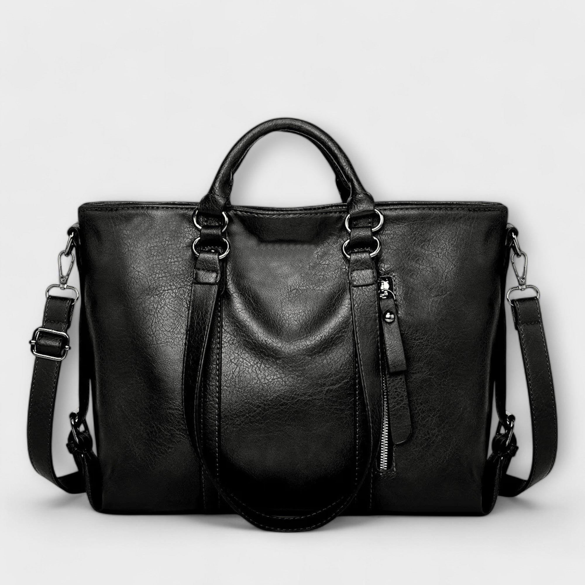 Women's Oversized Faux Leather Tote Bag - Black