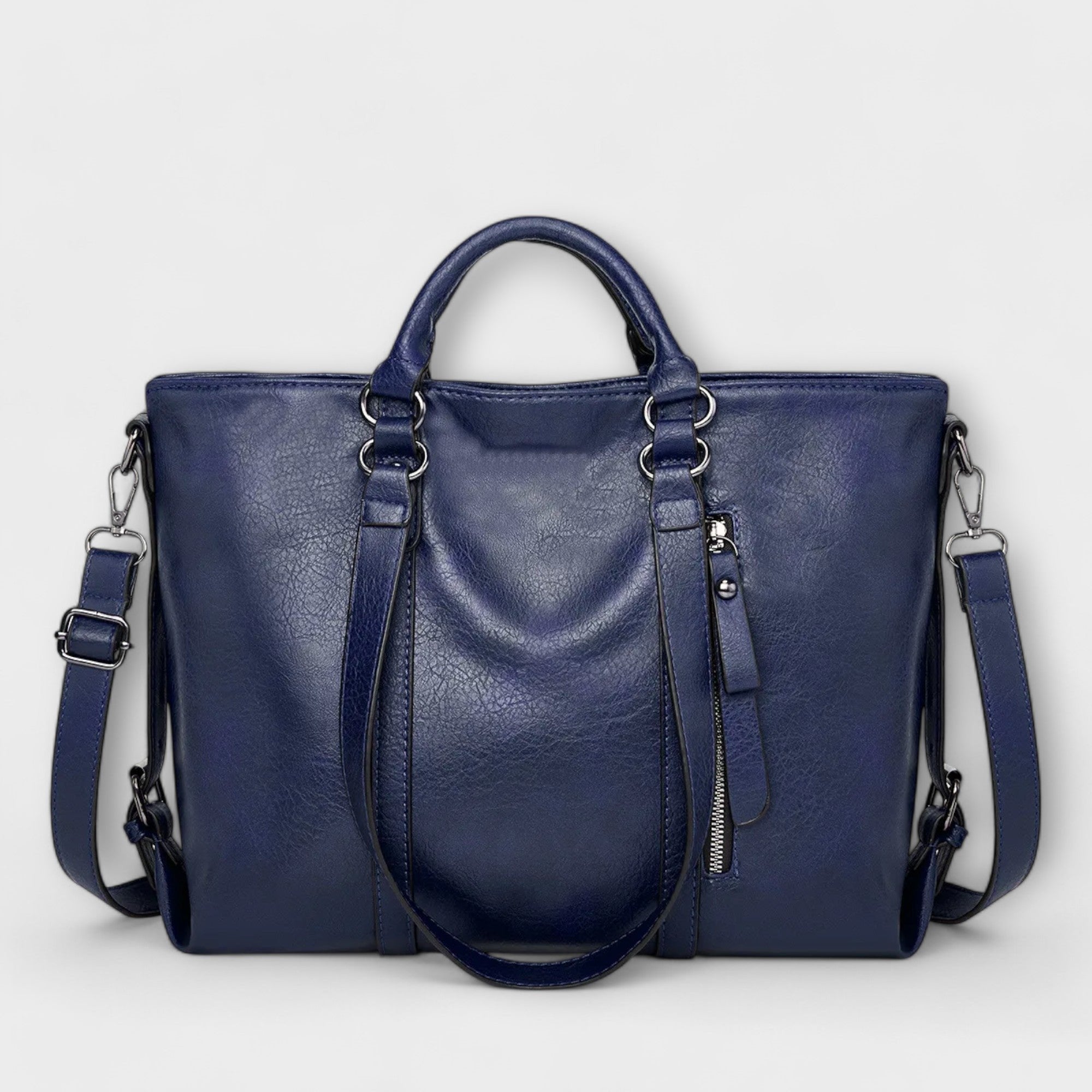 Women's Oversized Faux Leather Tote Bag - Blue