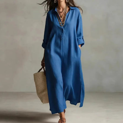 Long Sleeve Maxi Shirt Dress - Blue