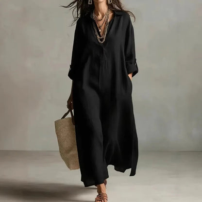 Long Sleeve Maxi Shirt Dress - Black