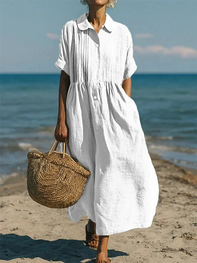 Beach Maxi Shirt Dress - White