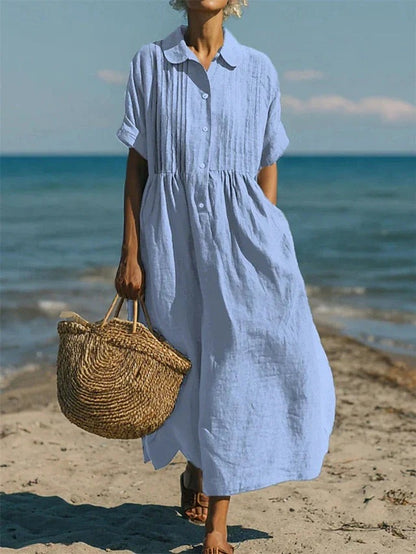 Beach Maxi Shirt Dress - Light Blue