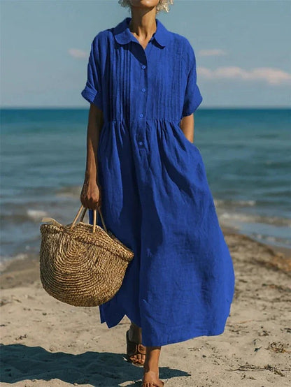 Beach Maxi Shirt Dress - Blue