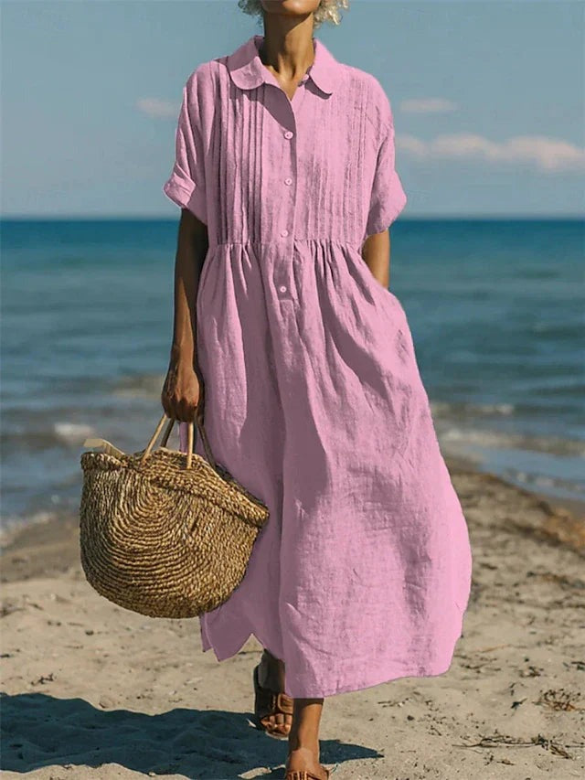 Beach Maxi Shirt Dress - Pink