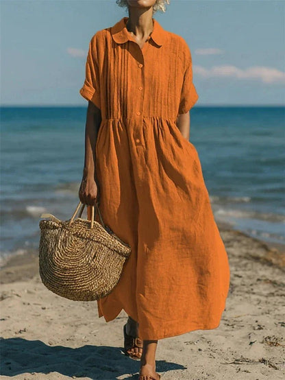 Beach Maxi Shirt Dress - Orange