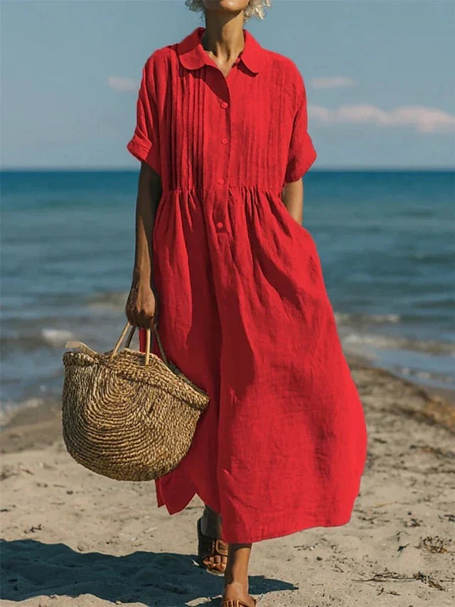 Beach Maxi Shirt Dress - Red