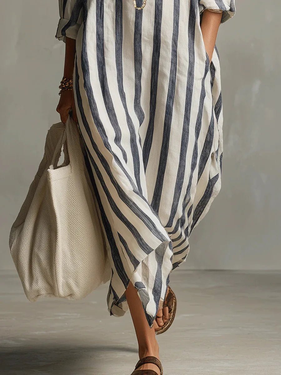 Women's Striped Maxi Shirt Dress