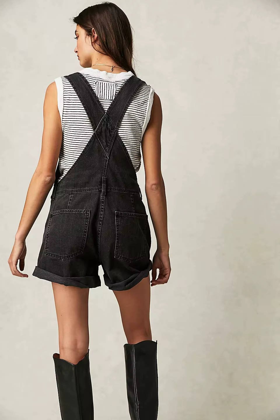 Women's Adjustable Denim Overall Shorts